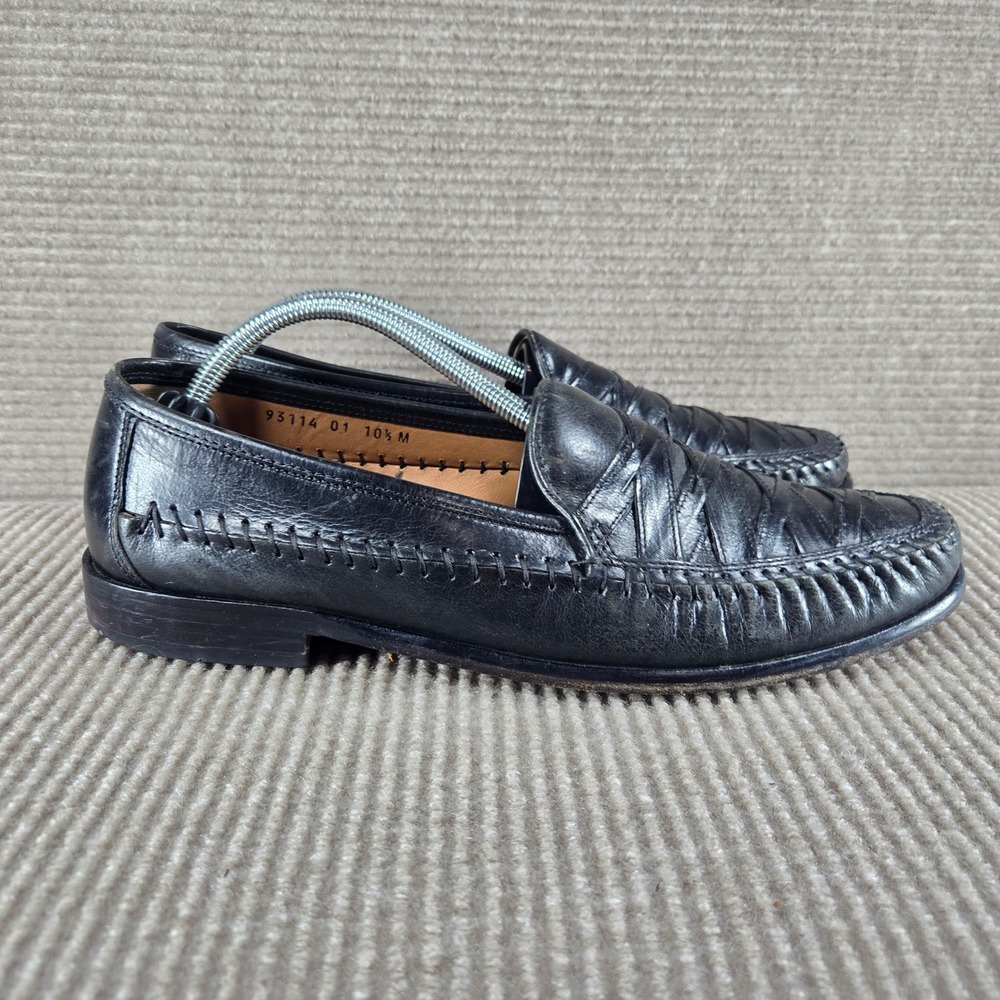 Brass Boot Mens 10.5 M Black Woven Leather Hand Stitched Loafers 93114-01 - Picture 4 of 10